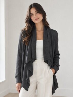 Esprit Charcoal Open-Front Waterfall Cardigan 0899